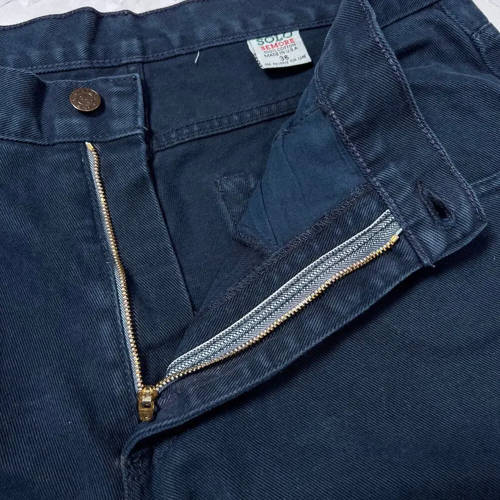 Solo Semore Wide Leg Jeans Indigo Raw Hem Mens 34x27 Vintage Dark Denim USA